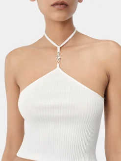 AMIRI Knitwear<WOMEN'S STACKED HALTER TOP Alabaster