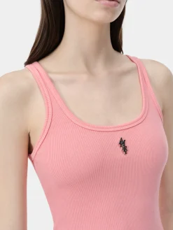 AMIRI Jersey|Tees<WOMEN'S STACKED RIBBED TANK Flamingo Pink