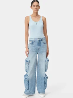 AMIRI Jersey|Tees<WOMEN'S STACKED RIBBED TANK Cerulean