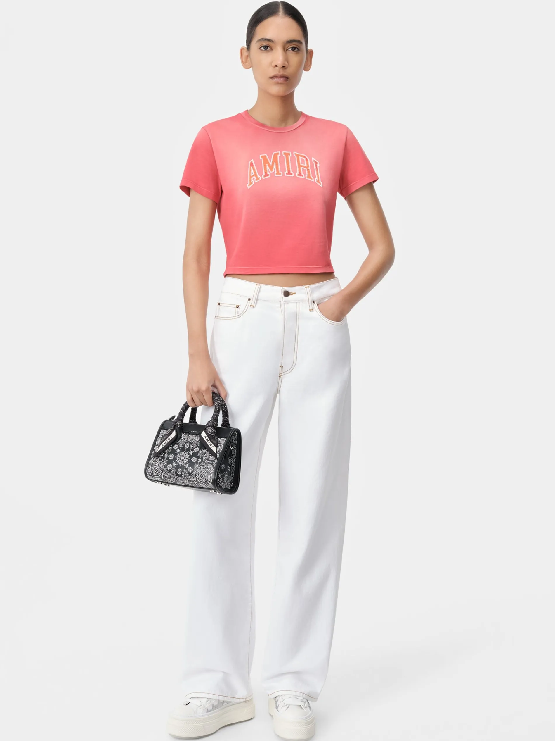 AMIRI Tees|Jersey<WOMEN'S VINTAGE BABY TEE Flamingo Pink