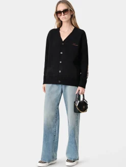 AMIRI Knitwear<WOMEN'S BONES CARDIGAN BLACK