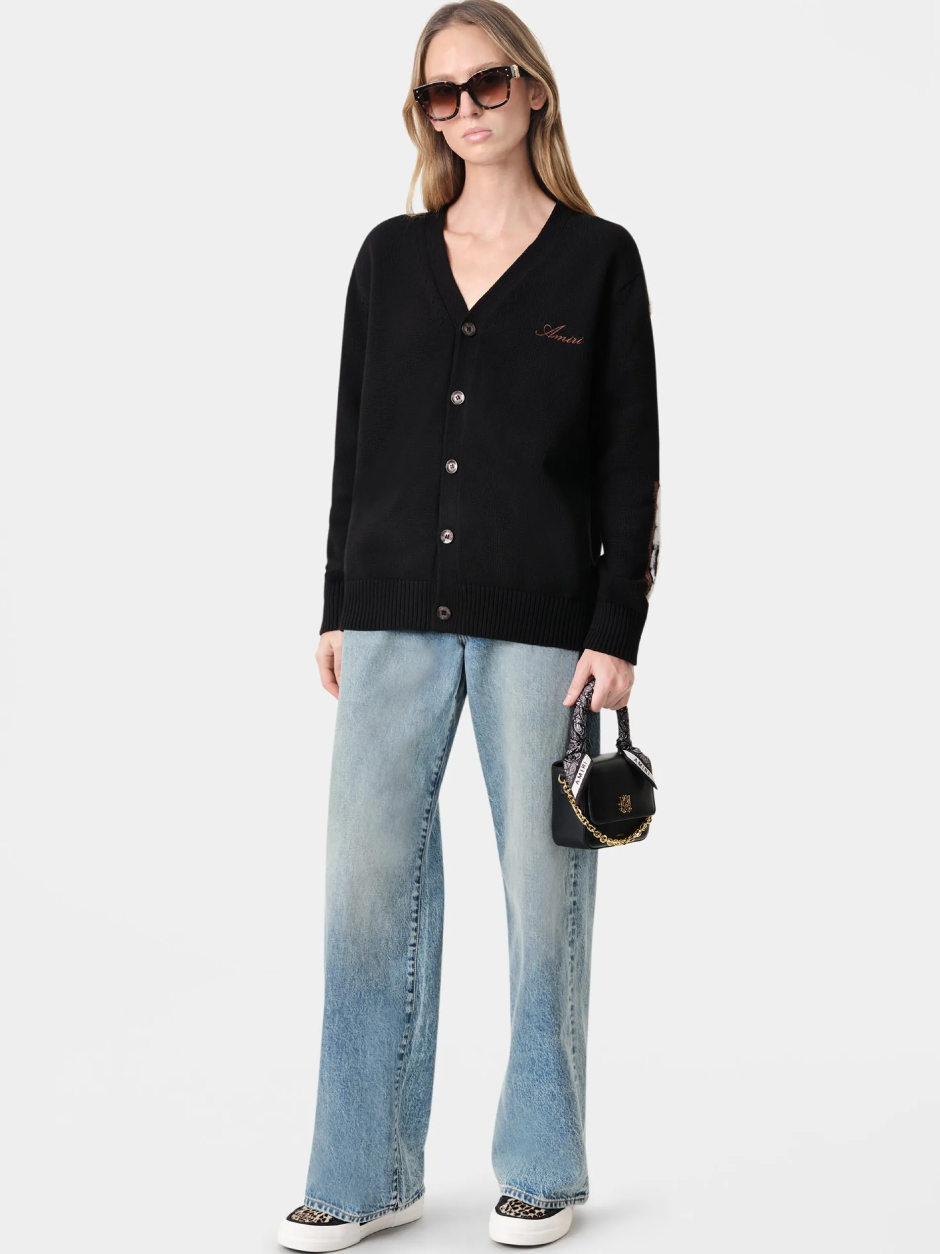 AMIRI Knitwear<WOMEN'S BONES CARDIGAN BLACK