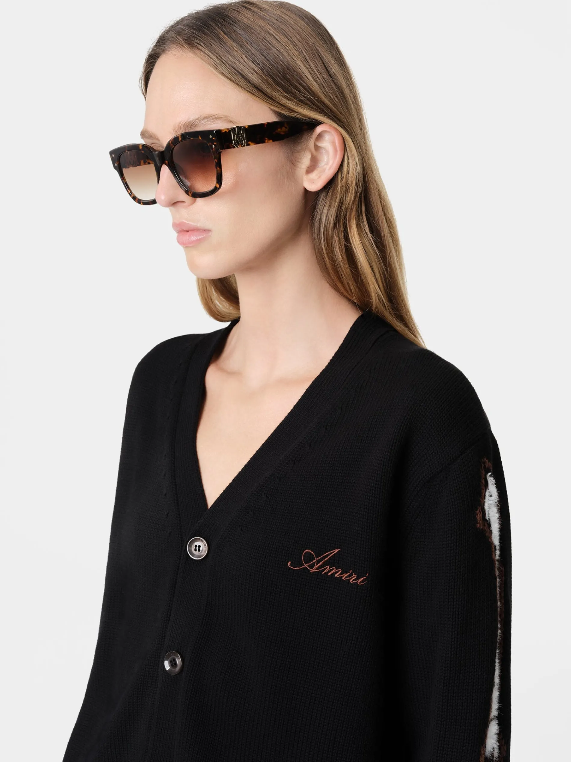 AMIRI Knitwear<WOMEN'S BONES CARDIGAN BLACK