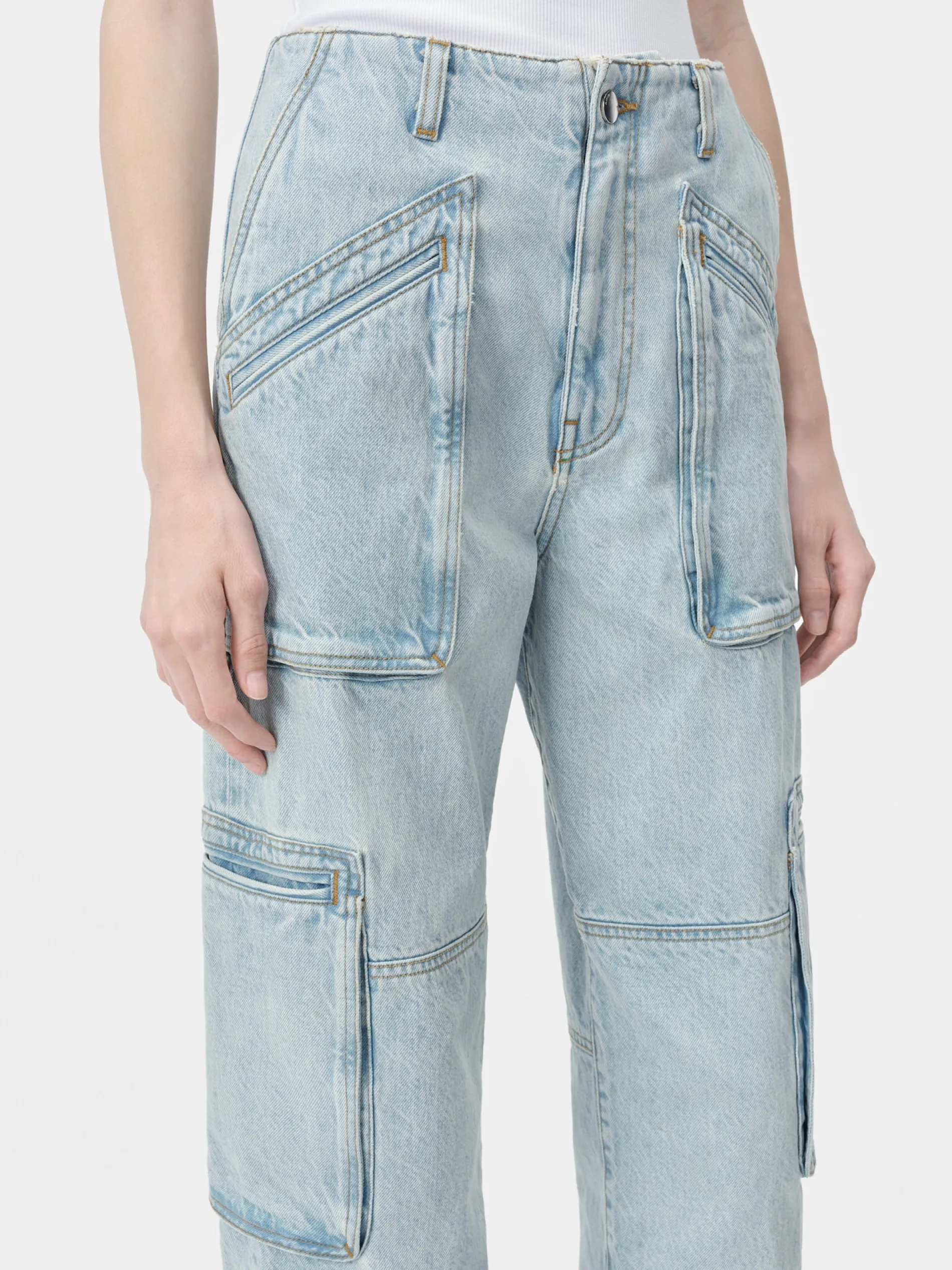 AMIRI Pants|Denim<WOMEN'S CARGO LOOSE Light Indigo