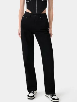 AMIRI Denim<WOMEN'S CRYSTAL STRIPE WIDE STRAIGHT BLACK OD