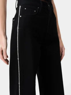 AMIRI Denim<WOMEN'S CRYSTAL STRIPE WIDE STRAIGHT BLACK OD