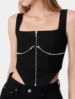 AMIRI Denim<WOMEN'S CRYSTAL TRIMMED CORSET TOP BLACK OD