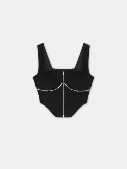 AMIRI Denim<WOMEN'S CRYSTAL TRIMMED CORSET TOP BLACK OD