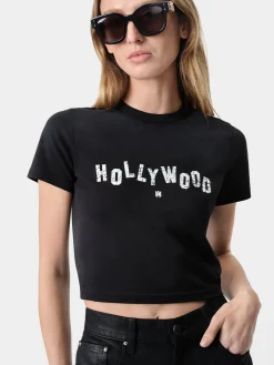 AMIRI Jersey|Tees<WOMEN'S HOLLYWOOD BABY TEE FADED BLACK
