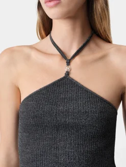 AMIRI Knitwear|Shirts<WOMEN'S LUREX HALTER TOP BLACK
