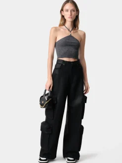 AMIRI Knitwear|Shirts<WOMEN'S LUREX HALTER TOP BLACK