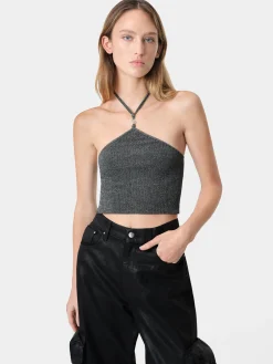 AMIRI Knitwear|Shirts<WOMEN'S LUREX HALTER TOP BLACK