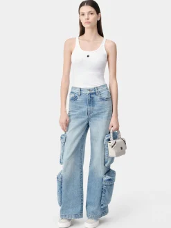 AMIRI Jersey|Tees<WOMEN'S MA EMBROIDERED RIBBED TANK White