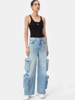 AMIRI Jersey|Tees<WOMEN'S MA EMBROIDERED RIBBED TANK BLACK