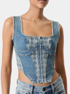 AMIRI Denim<WOMEN'S MA QUAD CORSET TOP CLASSIC MID INDIGO