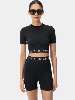AMIRI Activewear<WOMEN'S MA RIBBED SEAMLESS S/S TOP BLACK