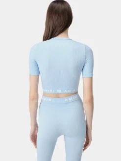 AMIRI Activewear<WOMEN'S MA RIBBED SEAMLESS S/S TOP Cerulean
