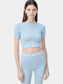 AMIRI Activewear<WOMEN'S MA RIBBED SEAMLESS S/S TOP Cerulean
