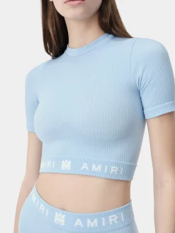 AMIRI Activewear<WOMEN'S MA RIBBED SEAMLESS S/S TOP Cerulean