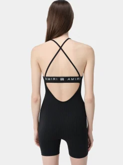 AMIRI Activewear<WOMEN'S MA RIBBED SEAMLESS ROMPER BLACK