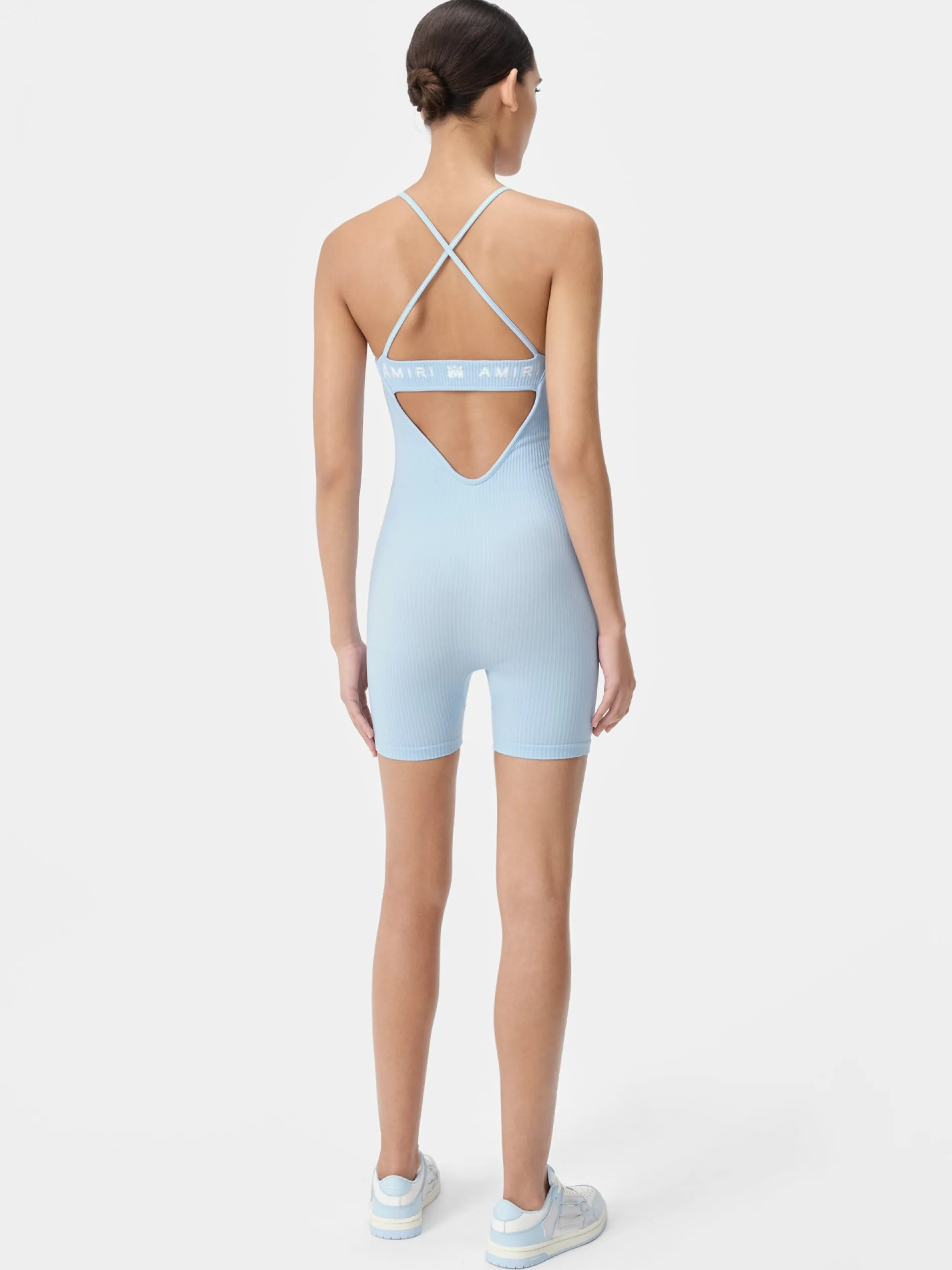 AMIRI Activewear<WOMEN'S MA RIBBED SEAMLESS ROMPER Cerulean