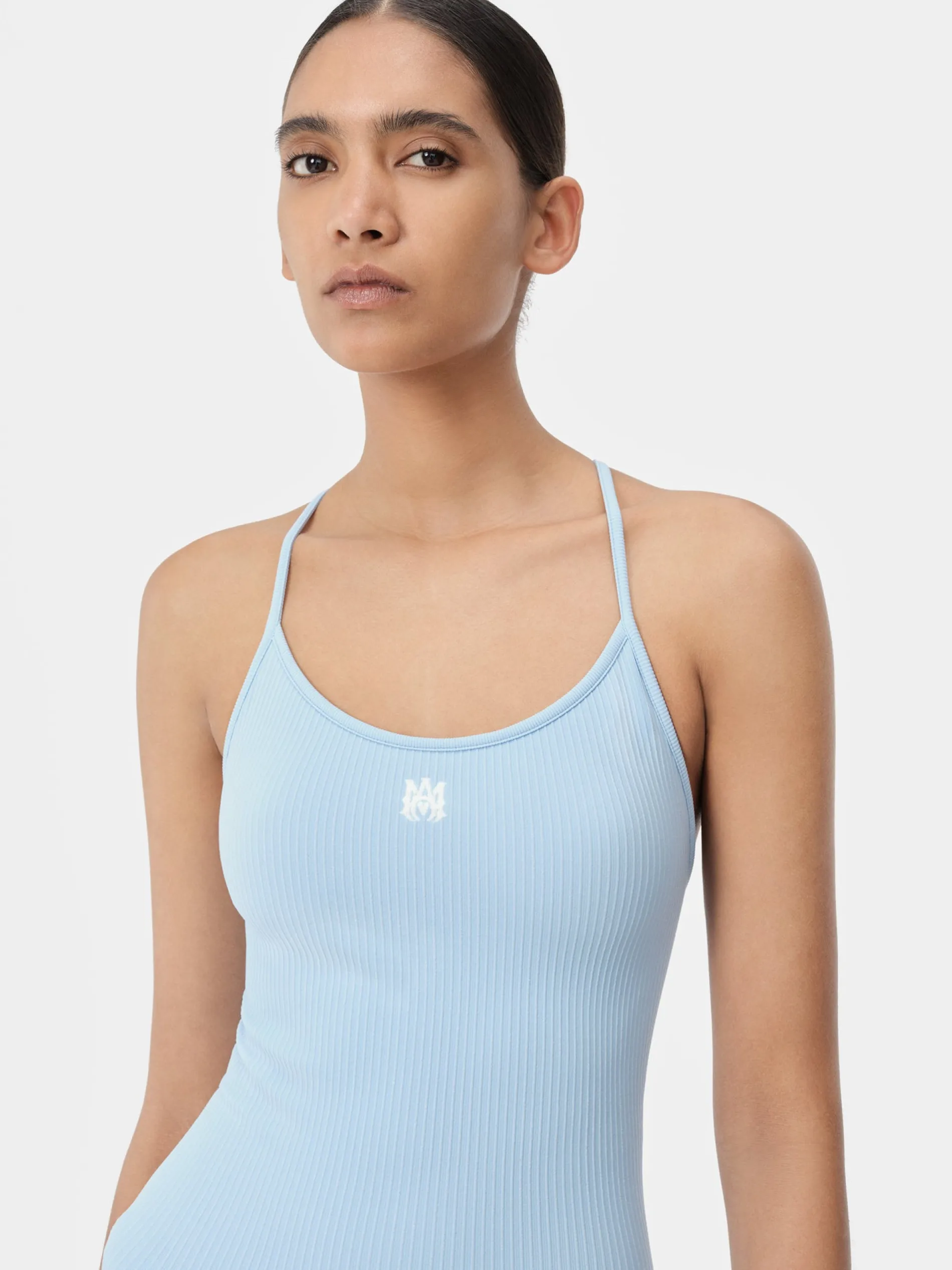 AMIRI Activewear<WOMEN'S MA RIBBED SEAMLESS ROMPER Cerulean
