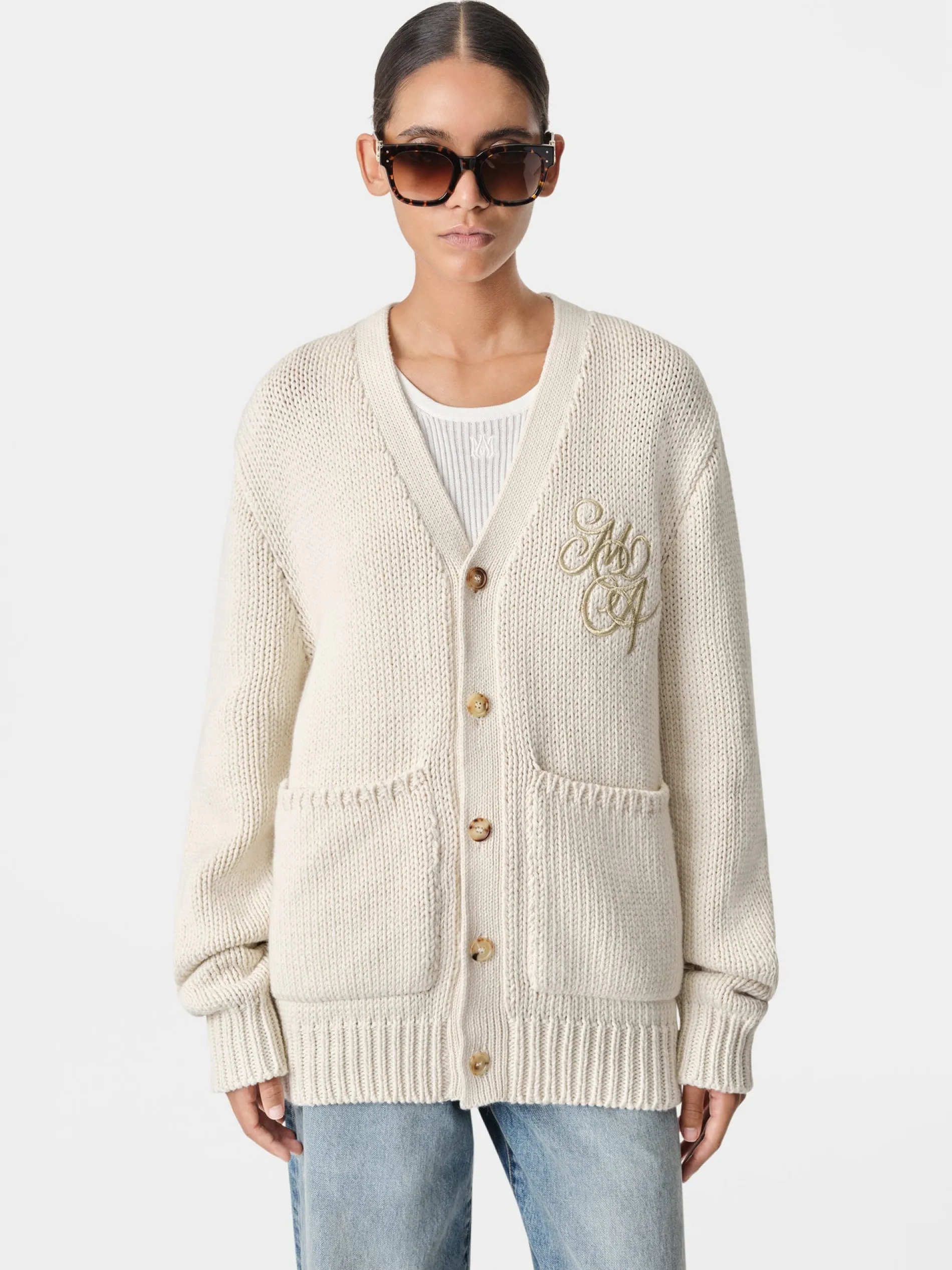 AMIRI Knitwear<WOMEN'S MA SWIRL CARDIGAN Alabaster