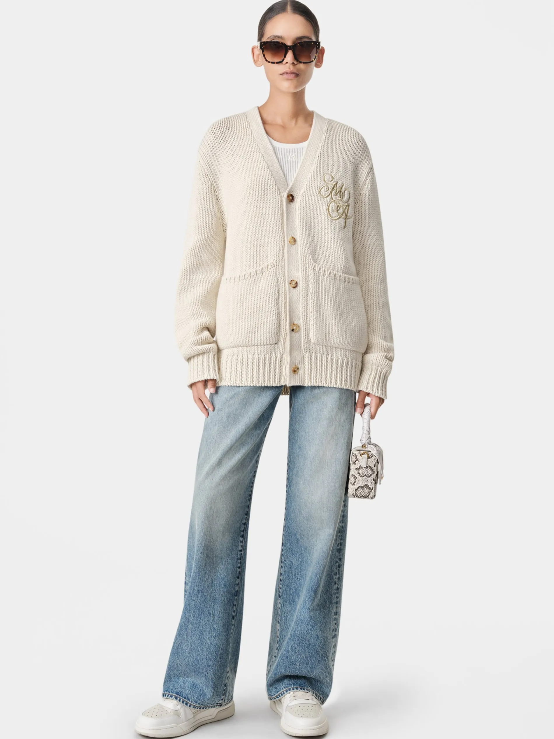 AMIRI Knitwear<WOMEN'S MA SWIRL CARDIGAN Alabaster