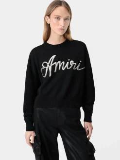 AMIRI Knitwear<WOMEN'S MA SWIRL CREW BLACK