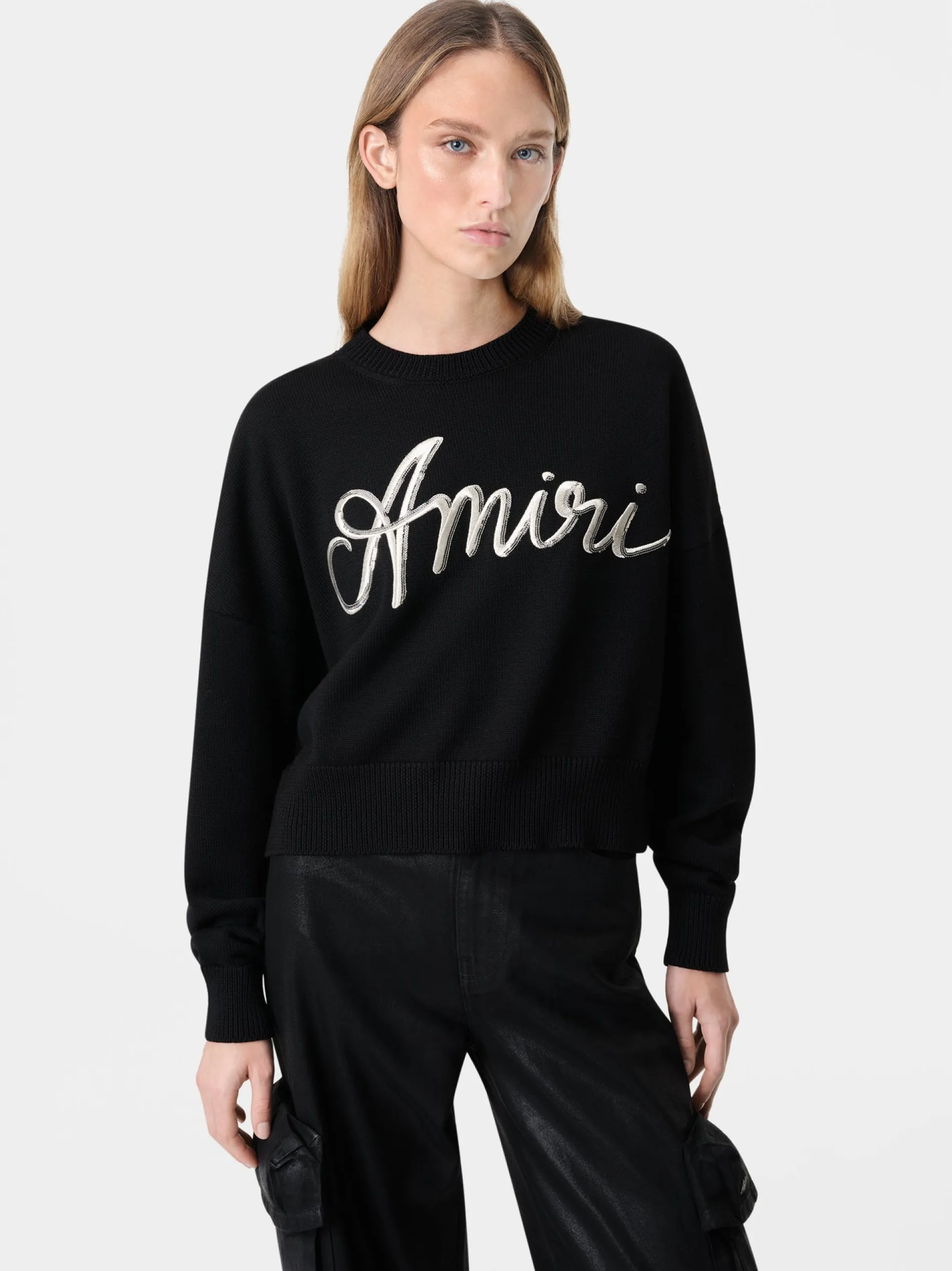 AMIRI Knitwear<WOMEN'S MA SWIRL CREW BLACK