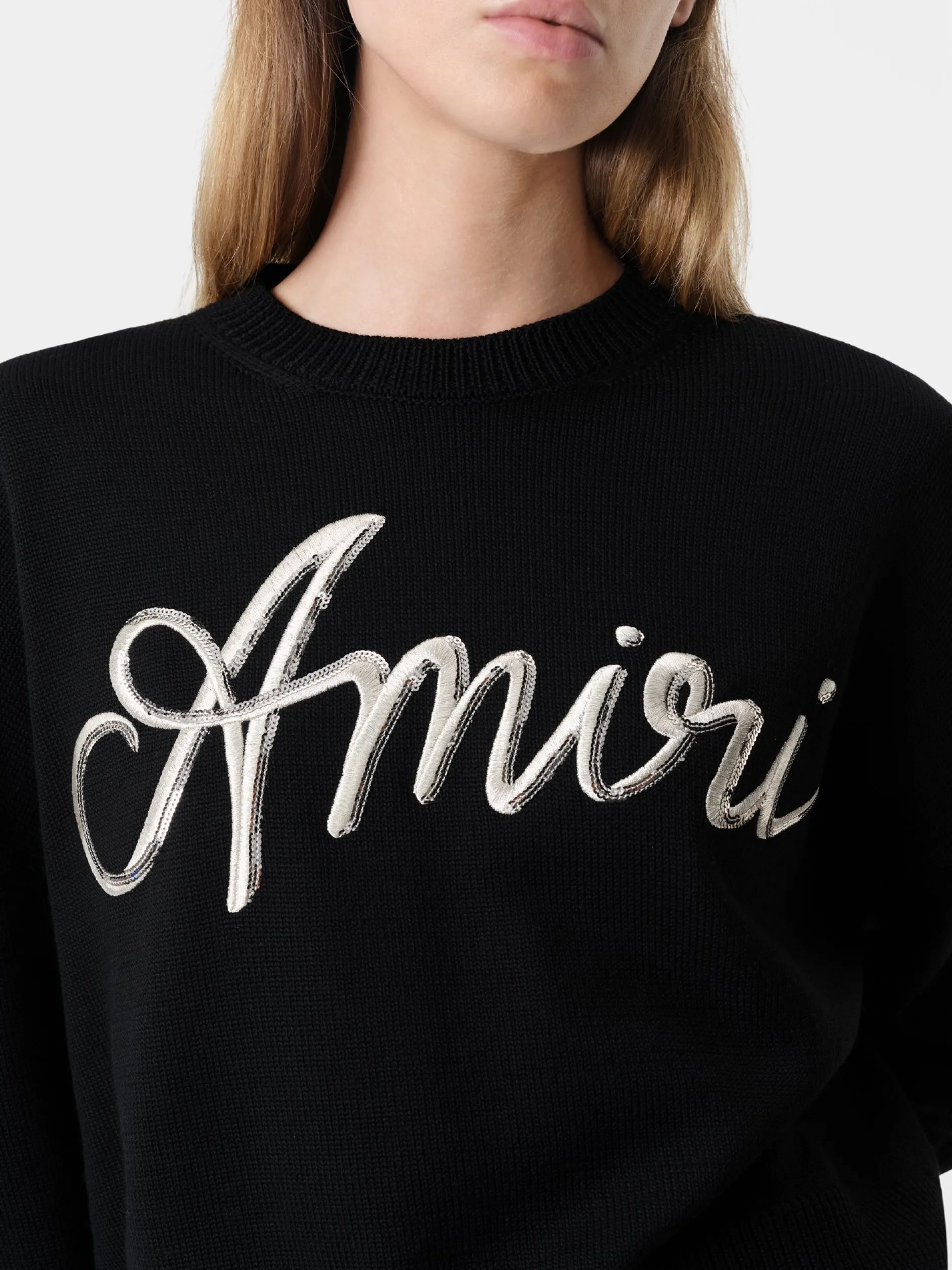 AMIRI Knitwear<WOMEN'S MA SWIRL CREW BLACK