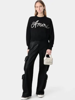 AMIRI Knitwear<WOMEN'S MA SWIRL CREW BLACK