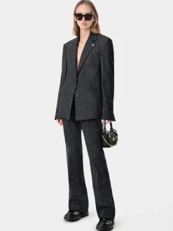 AMIRI Outerwear<WOMEN'S SEQUIN PINSTRIPE BLAZER Dark Grey