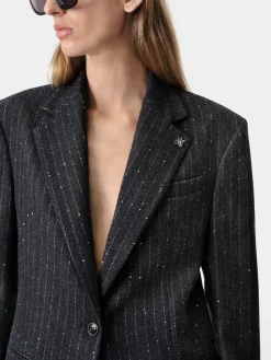 AMIRI Outerwear<WOMEN'S SEQUIN PINSTRIPE BLAZER Dark Grey