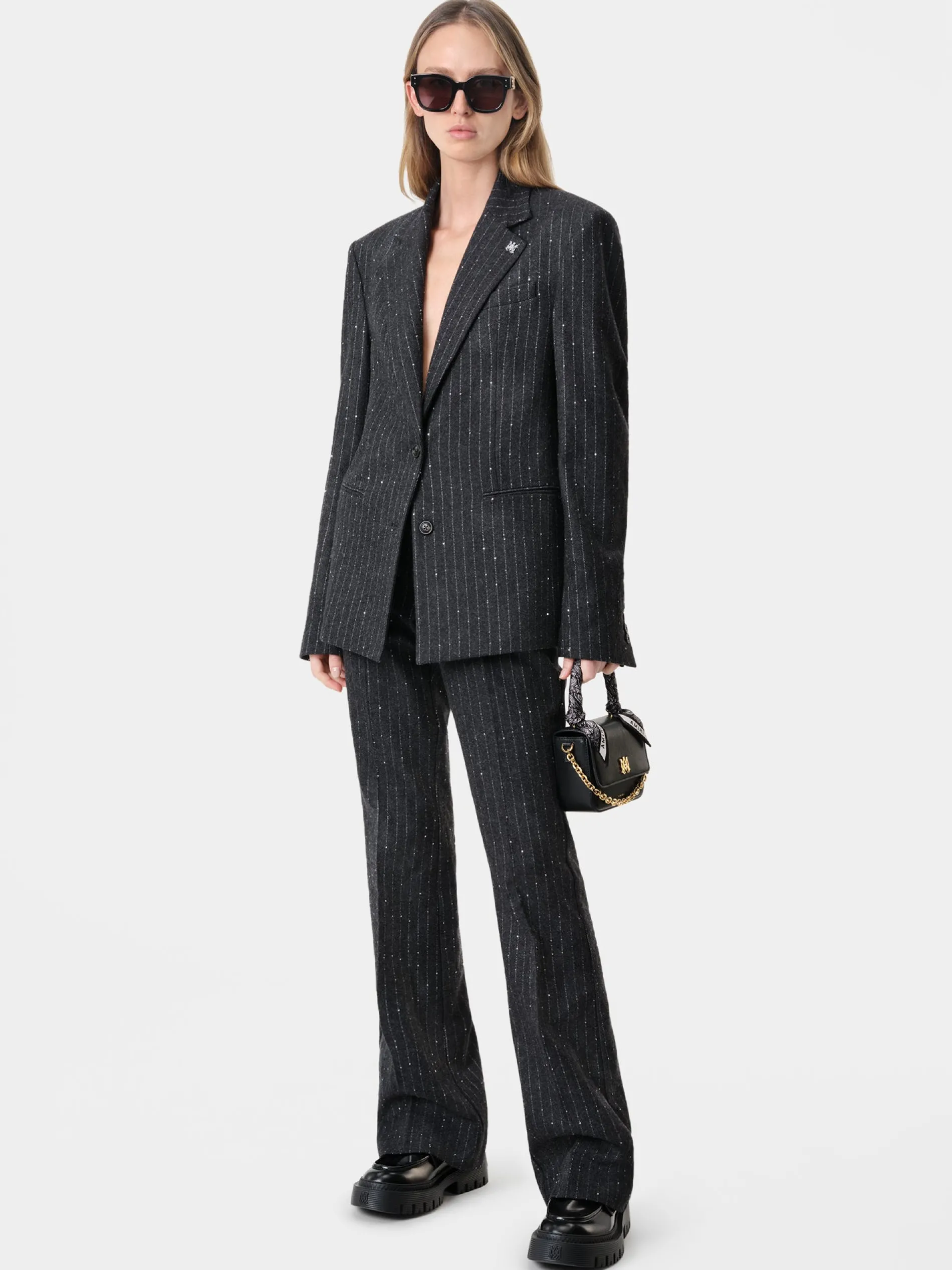 AMIRI Outerwear<WOMEN'S SEQUIN PINSTRIPE BLAZER Dark Grey