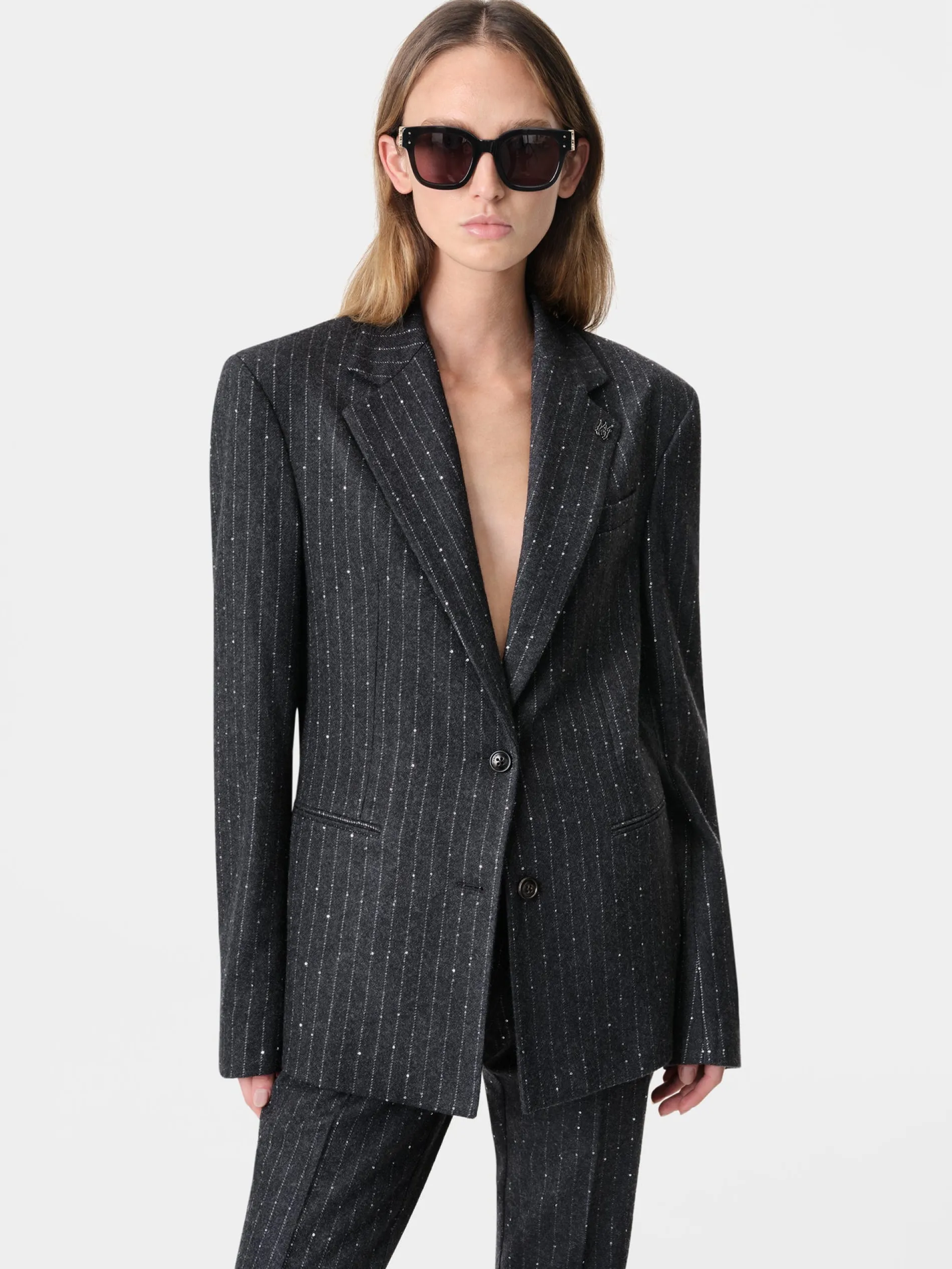 AMIRI Outerwear<WOMEN'S SEQUIN PINSTRIPE BLAZER Dark Grey