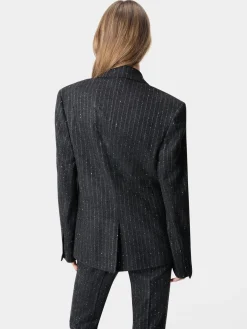 AMIRI Outerwear<WOMEN'S SEQUIN PINSTRIPE BLAZER Dark Grey