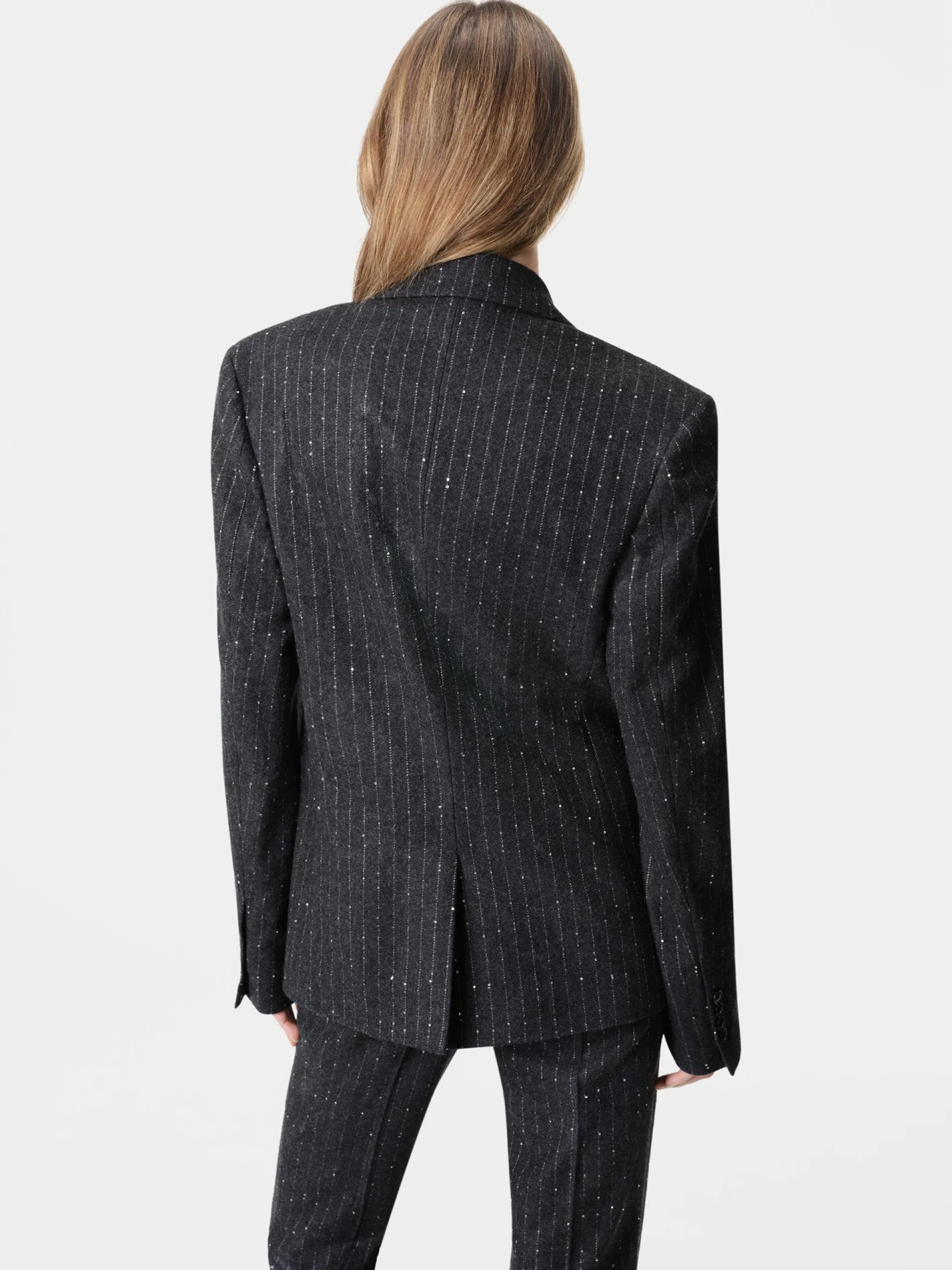 AMIRI Outerwear<WOMEN'S SEQUIN PINSTRIPE BLAZER Dark Grey