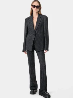 AMIRI Pants<WOMEN'S SEQUIN PINSTRIPE KICK FLARE Dark Grey