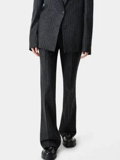 AMIRI Pants<WOMEN'S SEQUIN PINSTRIPE KICK FLARE Dark Grey