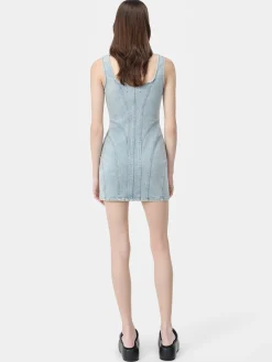 AMIRI Dresses|Denim<WOMEN'S ZIP CORSET DRESS Light Indigo