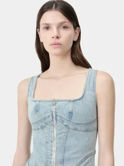 AMIRI Dresses|Denim<WOMEN'S ZIP CORSET DRESS Light Indigo