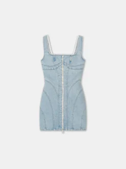 AMIRI Dresses|Denim<WOMEN'S ZIP CORSET DRESS Light Indigo