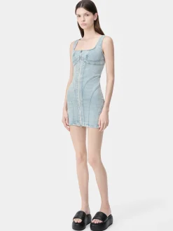 AMIRI Dresses|Denim<WOMEN'S ZIP CORSET DRESS Light Indigo